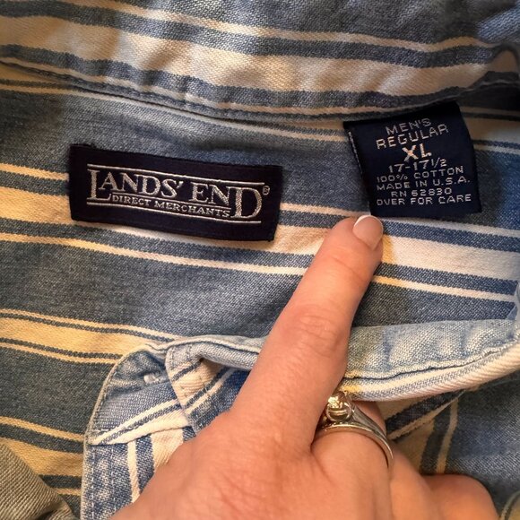 Lands End‎ Brush Popper Shirt Mens XL Striped Long Sleeve Cotton Thick Workwear - Picture 6 of 7